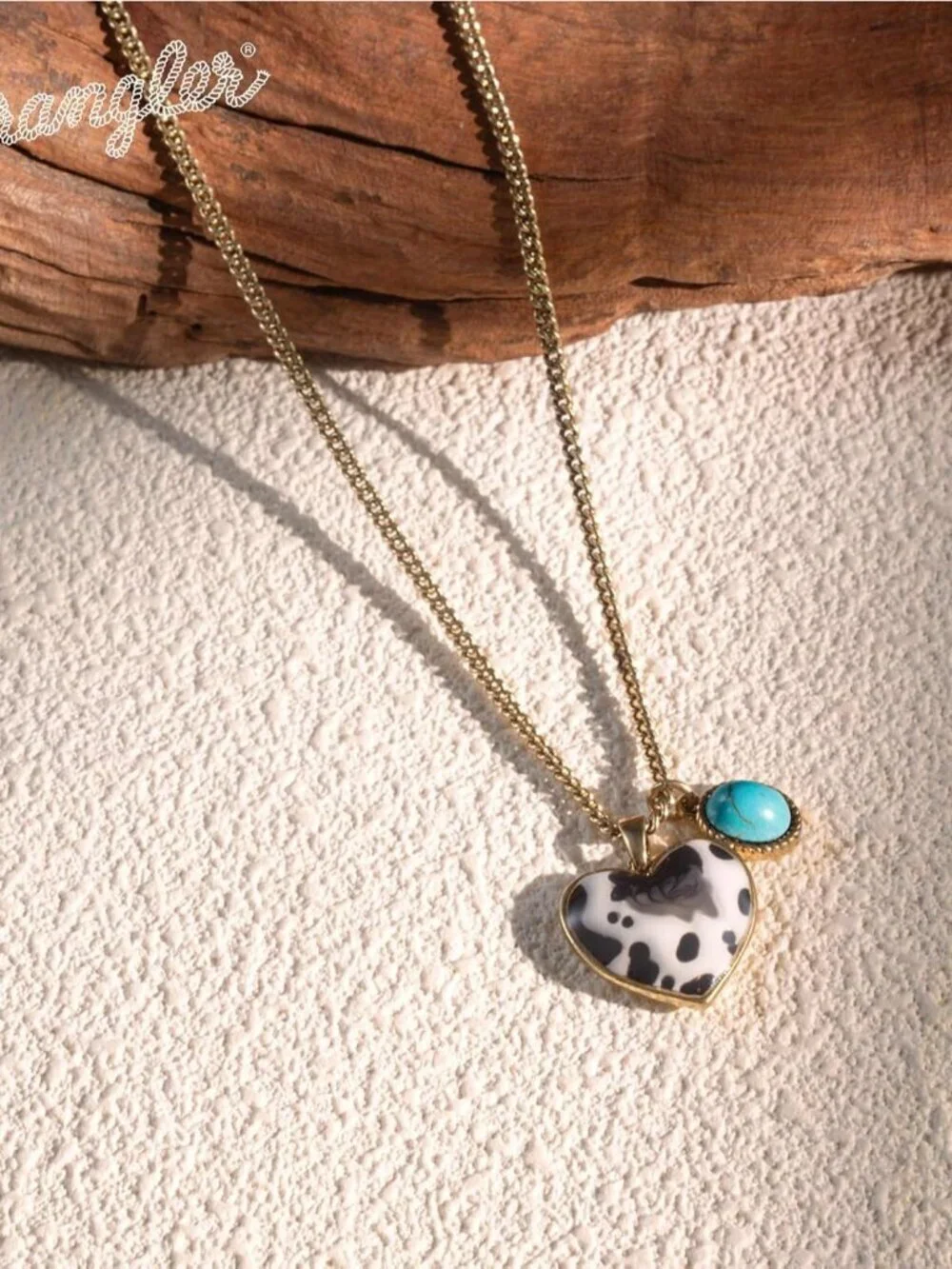 Women's Gold Turquoise Western Gold Plated Wrangler Turquoise Pendant Necklace